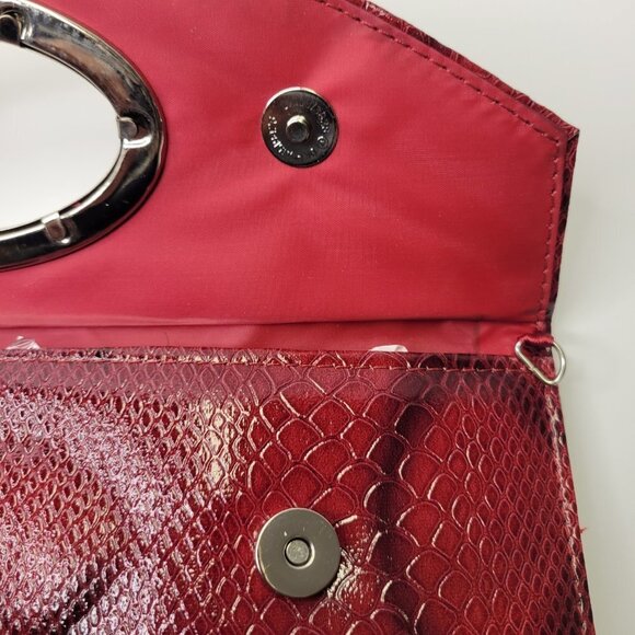 Snake Print Maroon Red Long Rectangular Clutch Purse - Picture 6 of 11
